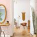 Скандинавский интерьер гостиной с розовыми обоями под плитку  " Terrazzo" арт 139199 из каталога "Art Deco"